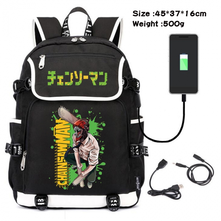 Chainsaw man Anime Flip Data Cable USB Backpack School Bag 45X37X16CM