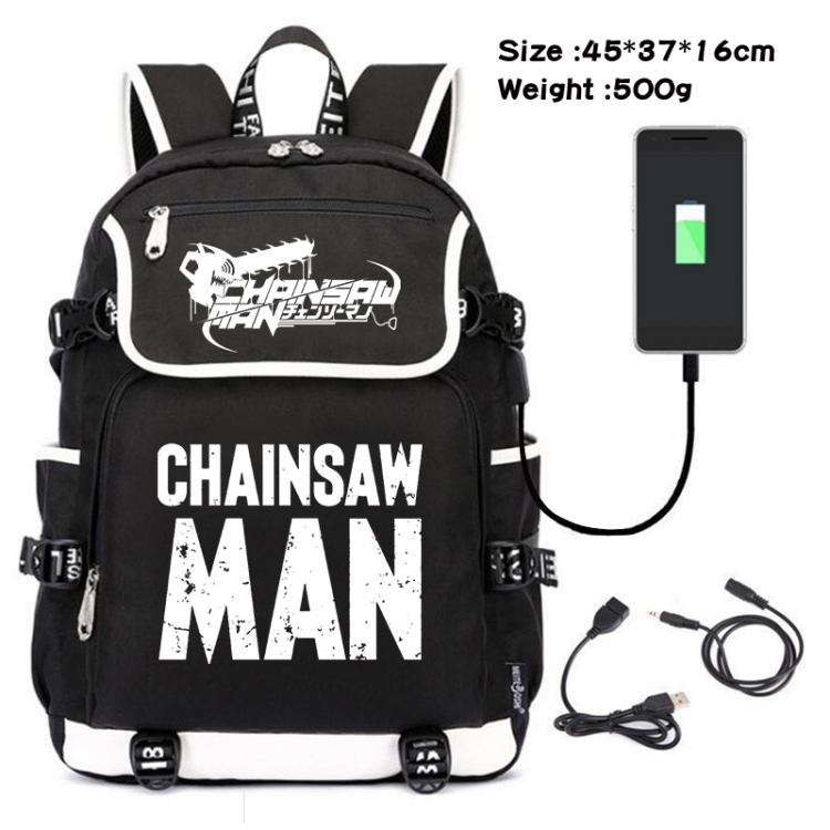 Chainsaw man Anime Flip Data Cable USB Backpack School Bag 45X37X16CM