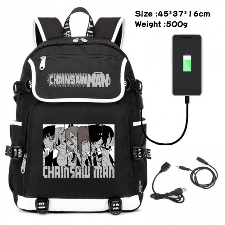 Chainsaw man Anime Flip Data Cable USB Backpack School Bag 45X37X16CM