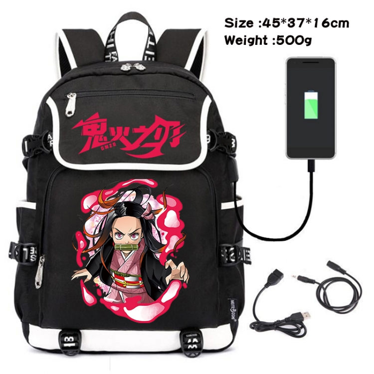 Demon Slayer Kimets Anime Flip Data Cable USB Backpack School Bag 45X37X16CM