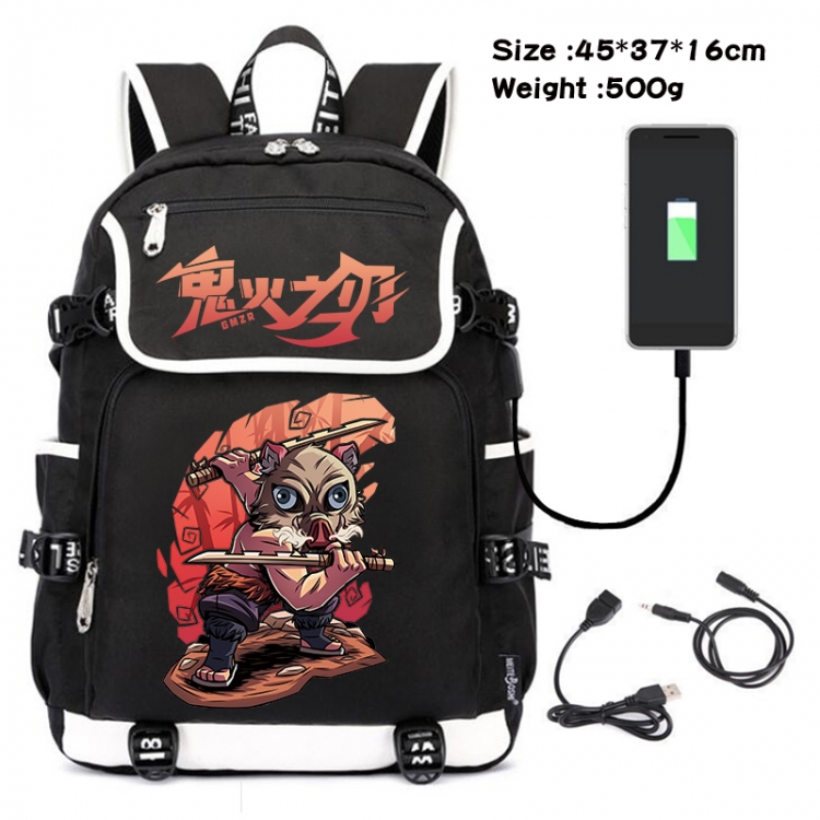 Demon Slayer Kimets Anime Flip Data Cable USB Backpack School Bag 45X37X16CM