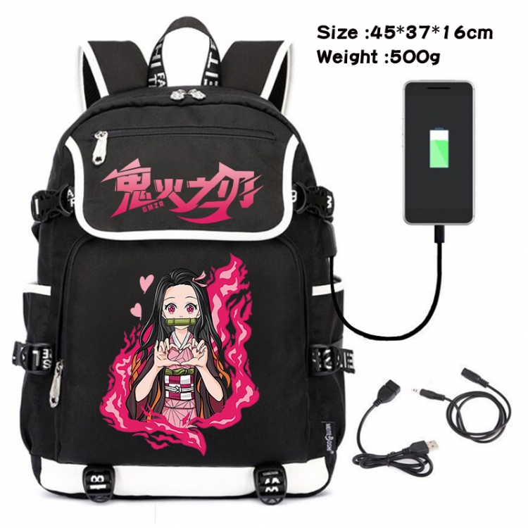 Demon Slayer Kimets Anime Flip Data Cable USB Backpack School Bag 45X37X16CM