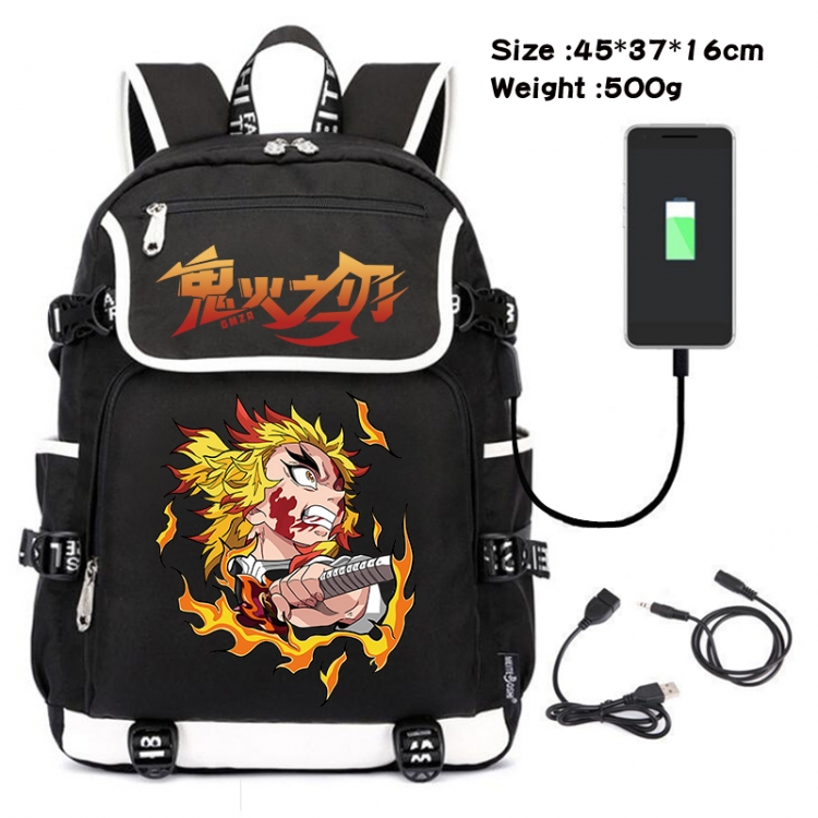 Demon Slayer Kimets Anime Flip Data Cable USB Backpack School Bag 45X37X16CM