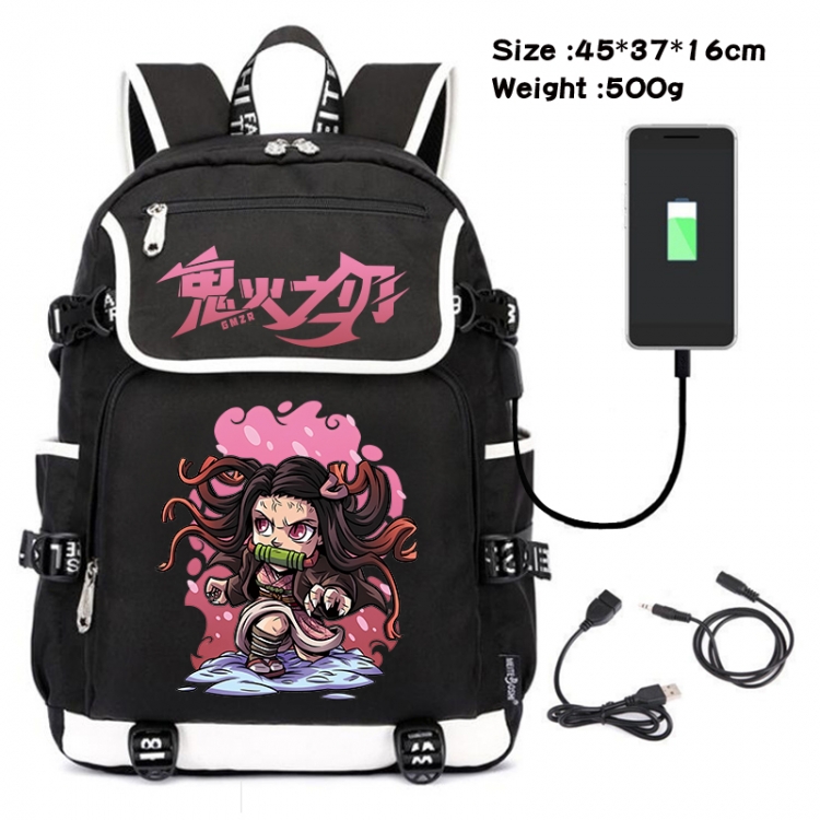 Demon Slayer Kimets Anime Flip Data Cable USB Backpack School Bag 45X37X16CM