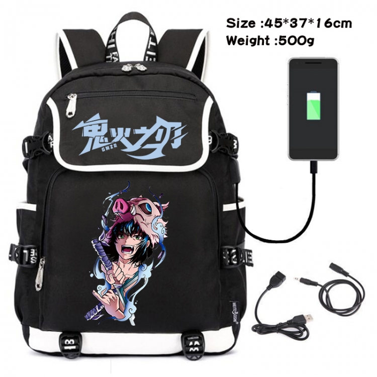 Demon Slayer Kimets Anime Flip Data Cable USB Backpack School Bag 45X37X16CM