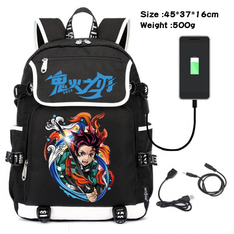 Demon Slayer Kimets Anime Flip Data Cable USB Backpack School Bag 45X37X16CM