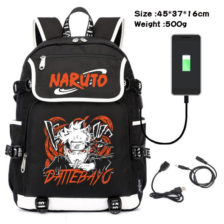 Naruto Anime Flip Data Cable USB Backpack School Bag 45X37X16CM