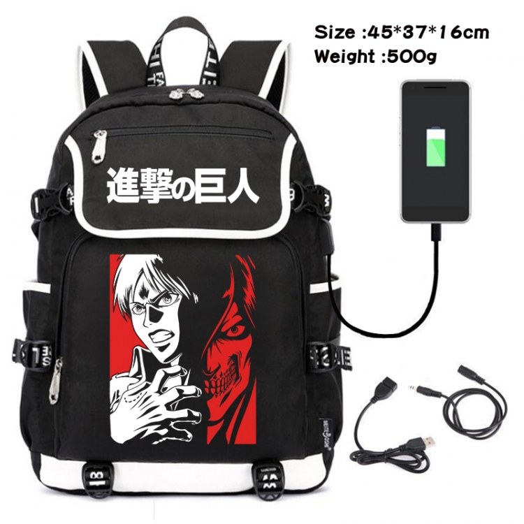 Shingeki no Kyojin Anime Flip Data Cable USB Backpack School Bag 45X37X16CM