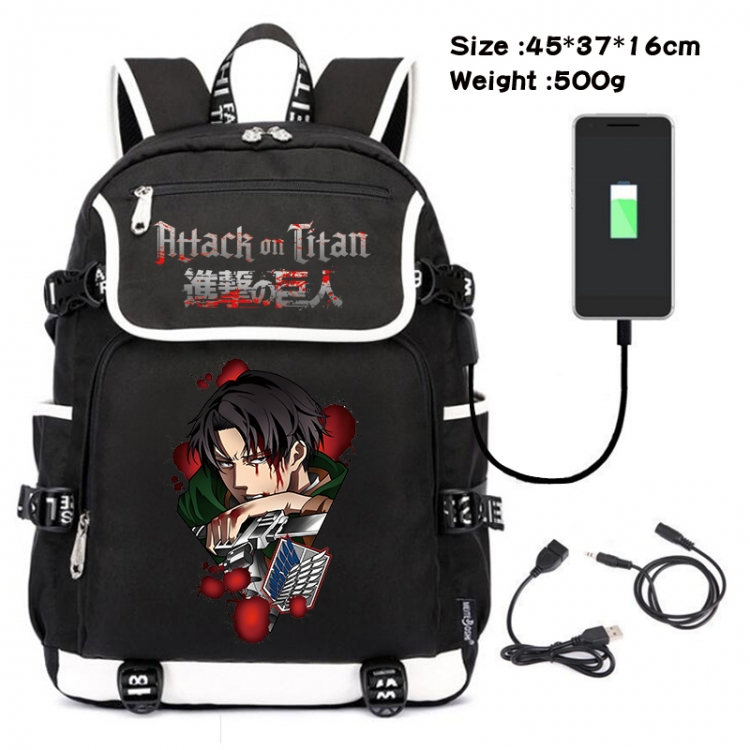 Shingeki no Kyojin Anime Flip Data Cable USB Backpack School Bag 45X37X16CM