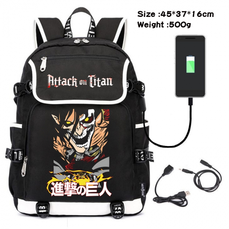 Shingeki no Kyojin Anime Flip Data Cable USB Backpack School Bag 45X37X16CM