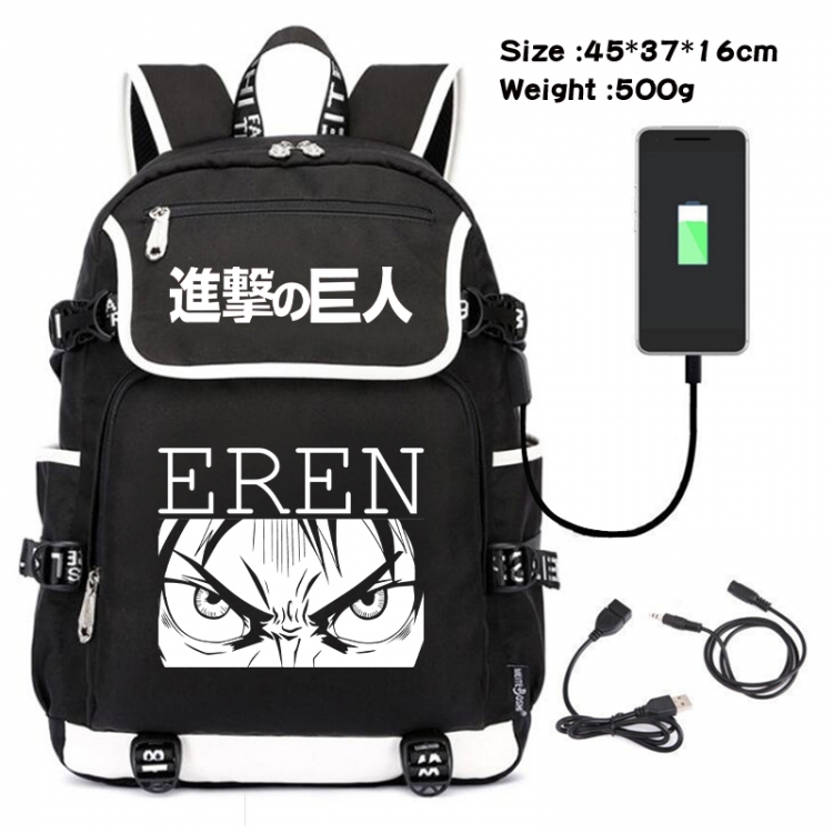 Shingeki no Kyojin Anime Flip Data Cable USB Backpack School Bag 45X37X16CM