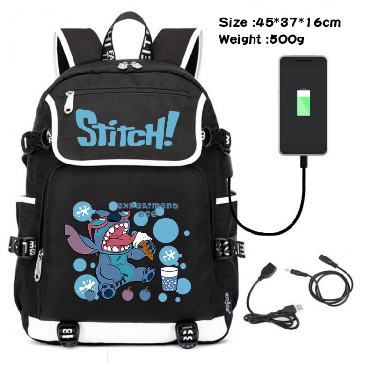 Lilo & Stitch Anime Flip Data Cable USB Backpack School Bag 45X37X16CM