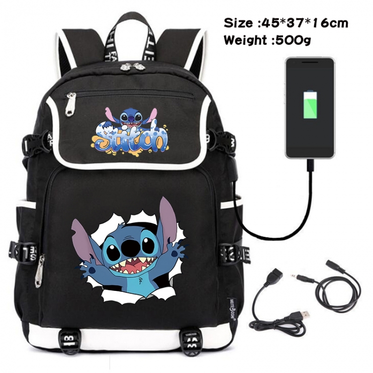 Lilo & Stitch Anime Flip Data Cable USB Backpack School Bag 45X37X16CM