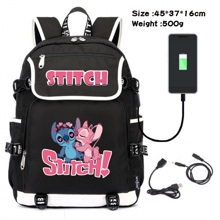 Lilo & Stitch Anime Flip Data Cable USB Backpack School Bag 45X37X16CM