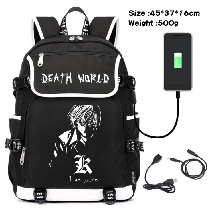 Death note Anime Flip Data Cable USB Backpack School Bag 45X37X16CM