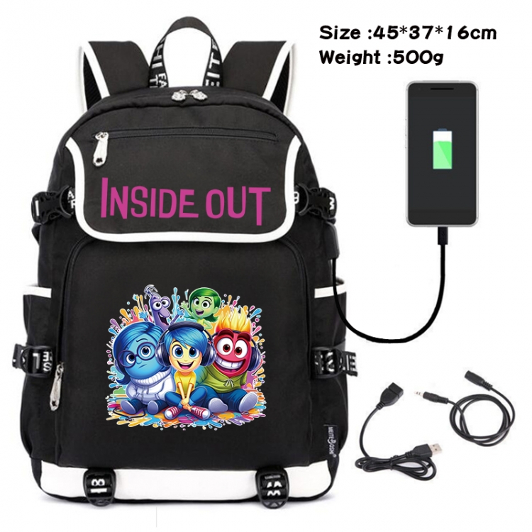 Inside Out Anime Flip Data Cable USB Backpack School Bag 45X37X16CM