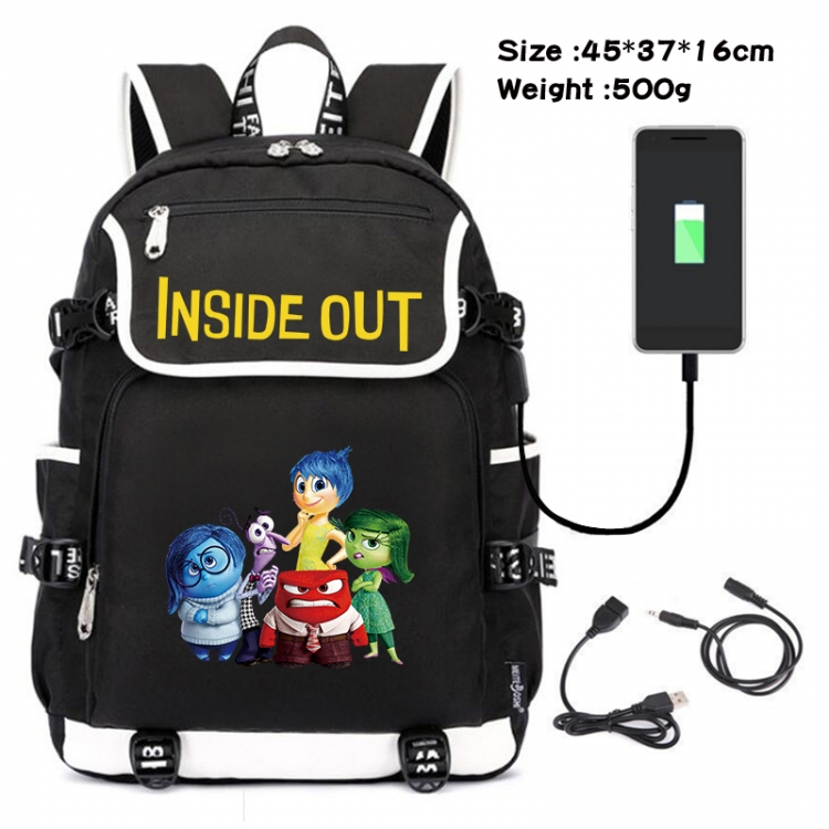 Inside Out Anime Flip Data Cable USB Backpack School Bag 45X37X16CM