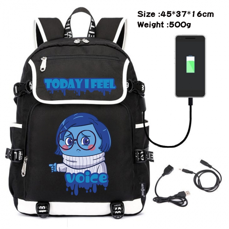 Inside Out Anime Flip Data Cable USB Backpack School Bag 45X37X16CM