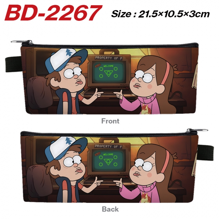 Gravity Falls Anime PU Leather Zipper Pencil Case Stationery Box 21.5X10.5X3CM BD-2267