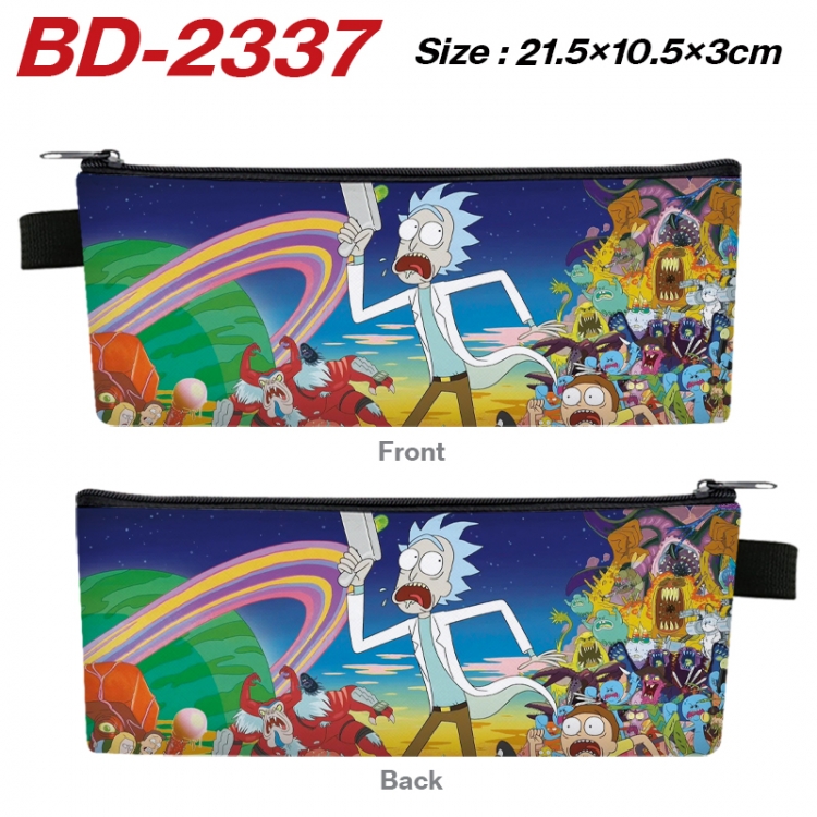 Rick and Morty Anime PU Leather Zipper Pencil Case Stationery Box 21.5X10.5X3CM BD-2337