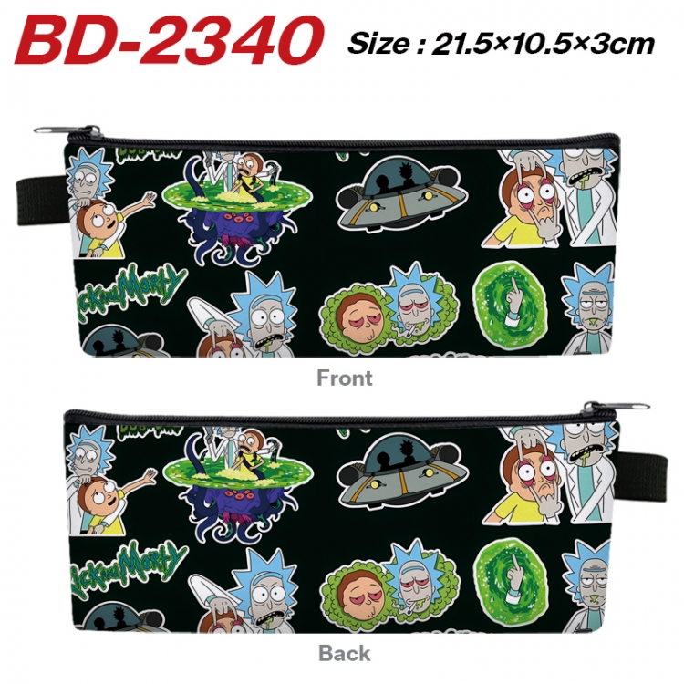 Rick and Morty Anime PU Leather Zipper Pencil Case Stationery Box 21.5X10.5X3CM BD-2340