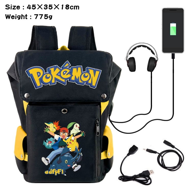 Pokemon Anime Canvas Bucket Data Cable Backpack School Bag 45X35X18CM 775G