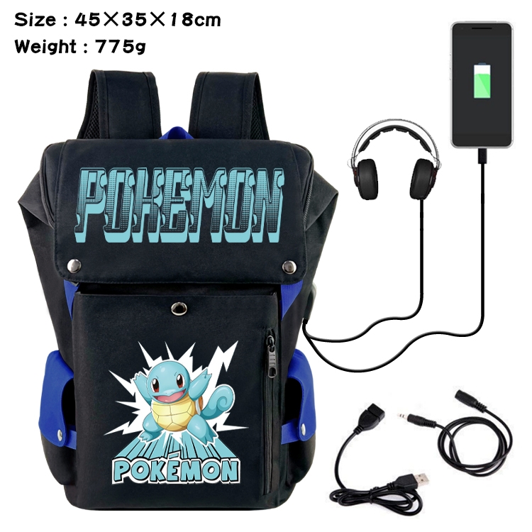 Pokemon Anime Canvas Bucket Data Cable Backpack School Bag 45X35X18CM 775G