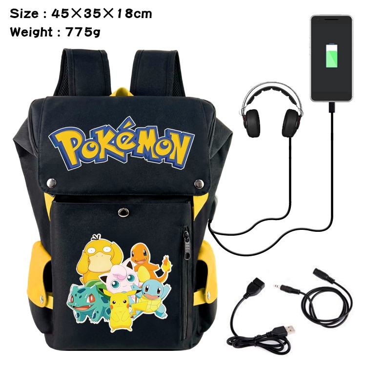 Pokemon Anime Canvas Bucket Data Cable Backpack School Bag 45X35X18CM 775G