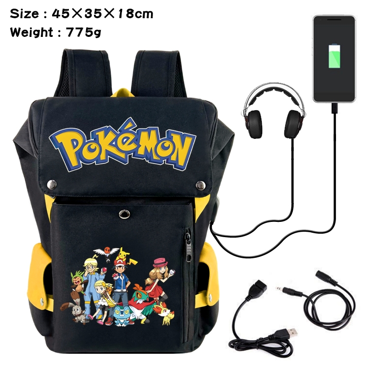 Pokemon Anime Canvas Bucket Data Cable Backpack School Bag 45X35X18CM 775G