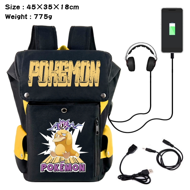 Pokemon Anime Canvas Bucket Data Cable Backpack School Bag 45X35X18CM 775G