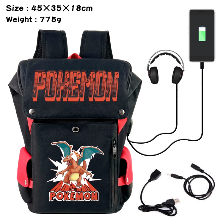 Pokemon Anime Canvas Bucket Data Cable Backpack School Bag 45X35X18CM 775G