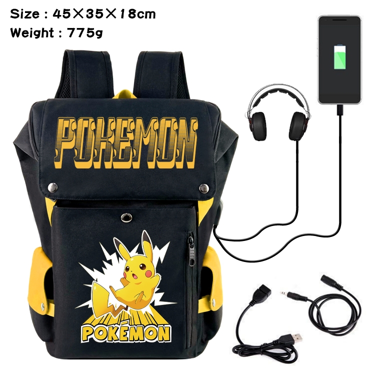 Pokemon Anime Canvas Bucket Data Cable Backpack School Bag 45X35X18CM 775G