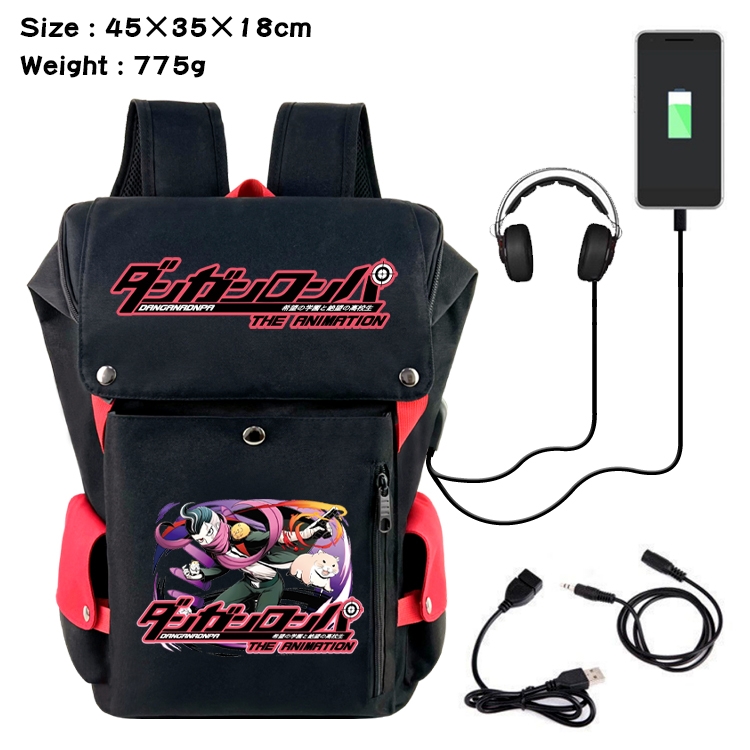 Dangan-Ronpa Anime Canvas Bucket Data Cable Backpack School Bag 45X35X18CM 775G