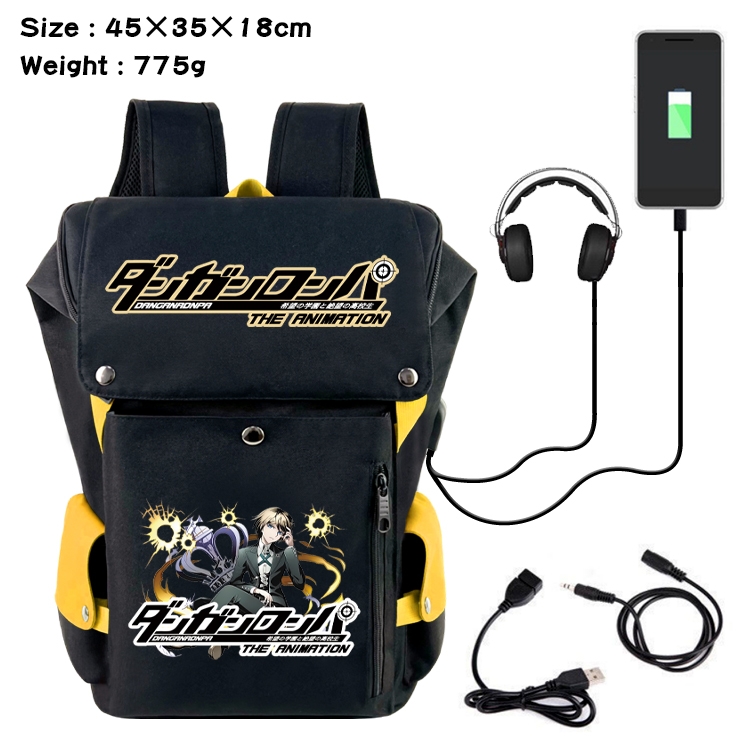 Dangan-Ronpa Anime Canvas Bucket Data Cable Backpack School Bag 45X35X18CM 775G