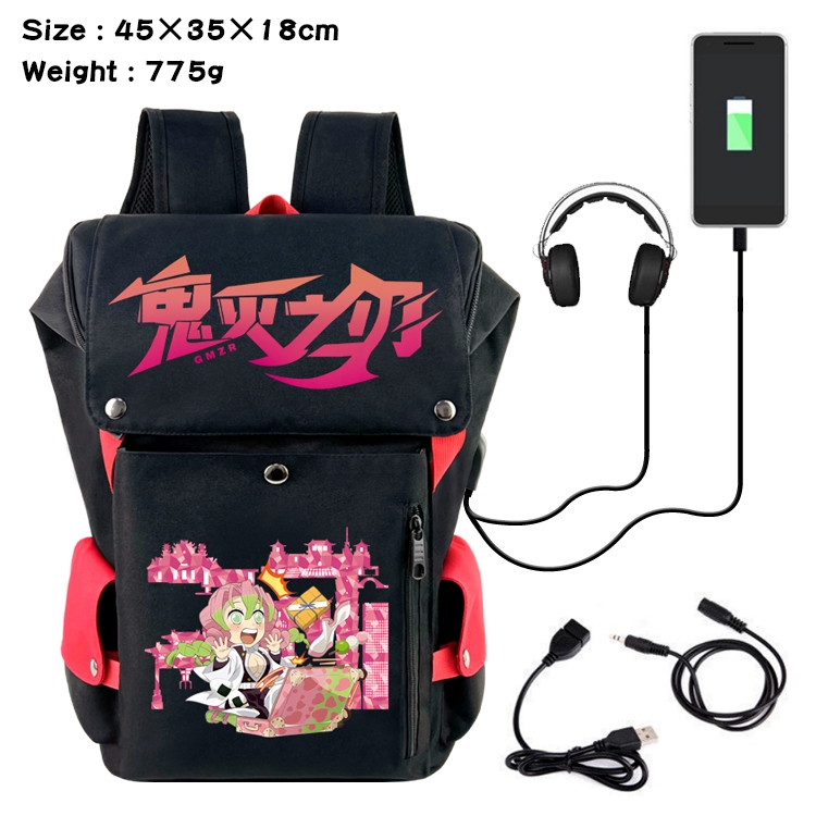 Demon Slayer Kimets Anime Canvas Bucket Data Cable Backpack School Bag 45X35X18CM 775G