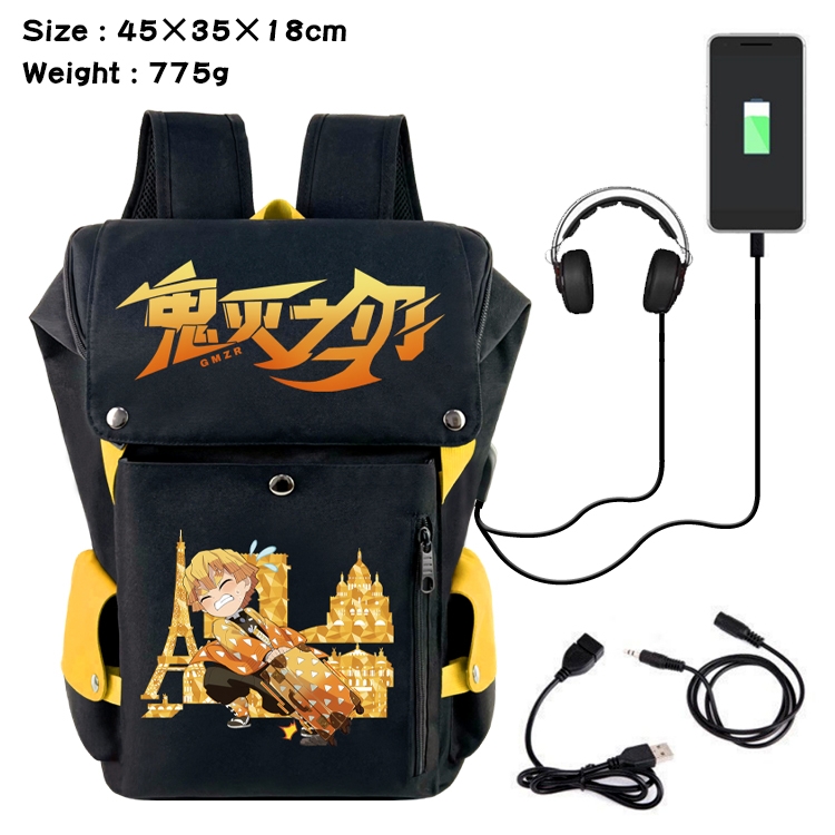 Demon Slayer Kimets Anime Canvas Bucket Data Cable Backpack School Bag 45X35X18CM 775G