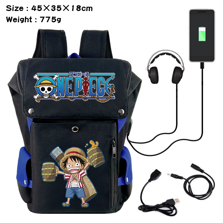 One Piece Anime Canvas Bucket Data Cable Backpack School Bag 45X35X18CM 775G