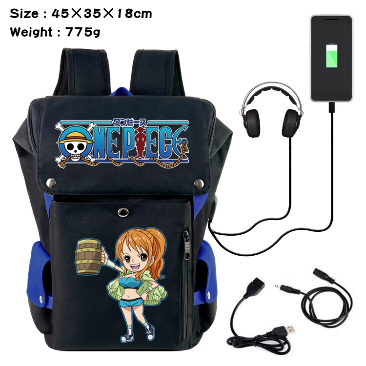 One Piece Anime Canvas Bucket Data Cable Backpack School Bag 45X35X18CM 775G