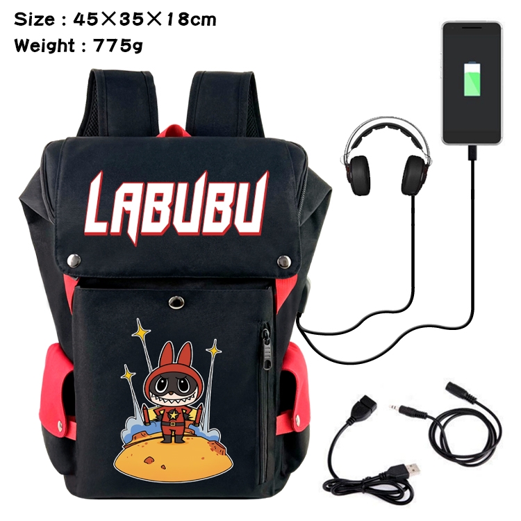 Labubu Anime Canvas Bucket Data Cable Backpack School Bag 45X35X18CM 775G