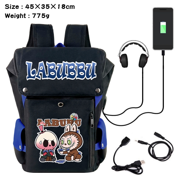 Labubu Anime Canvas Bucket Data Cable Backpack School Bag 45X35X18CM 775G