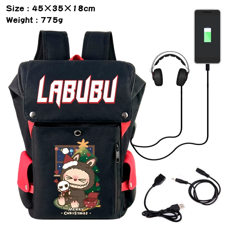 Labubu Anime Canvas Bucket Data Cable Backpack School Bag 45X35X18CM 775G