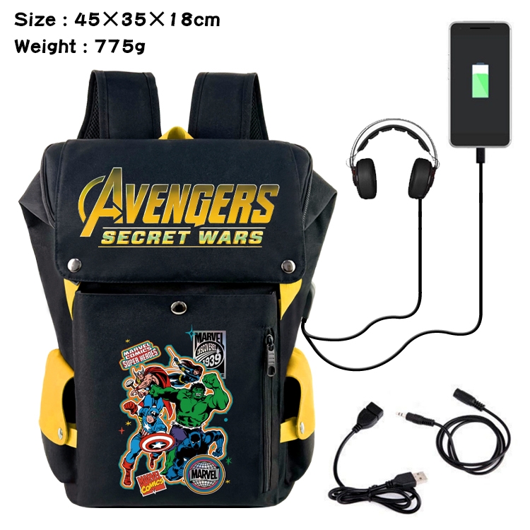 Marvel Anime Canvas Bucket Data Cable Backpack School Bag 45X35X18CM 775G