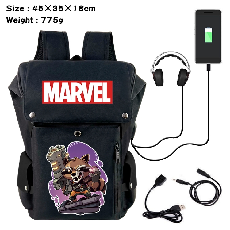 Marvel Anime Canvas Bucket Data Cable Backpack School Bag 45X35X18CM 775G