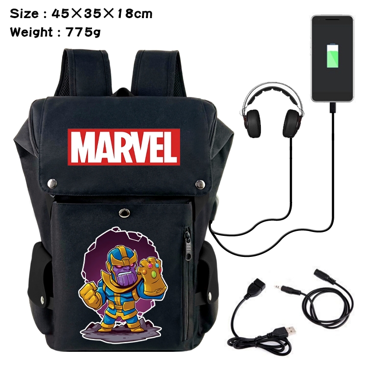 Marvel Anime Canvas Bucket Data Cable Backpack School Bag 45X35X18CM 775G