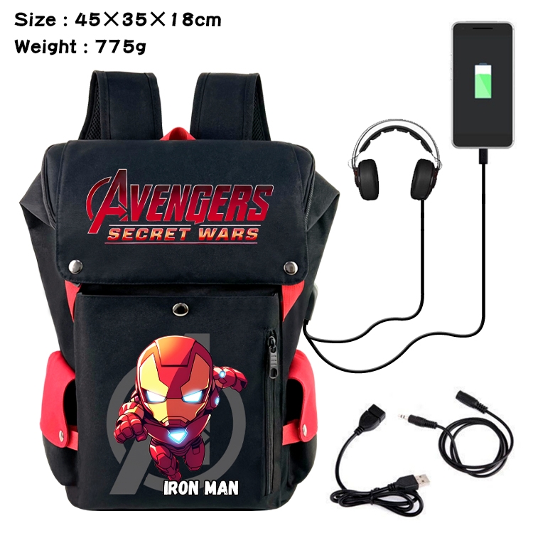 Marvel Anime Canvas Bucket Data Cable Backpack School Bag 45X35X18CM 775G