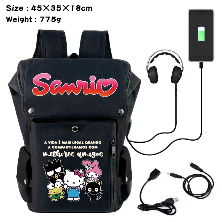 sanrio Anime Canvas Bucket Data Cable Backpack School Bag 45X35X18CM 775G