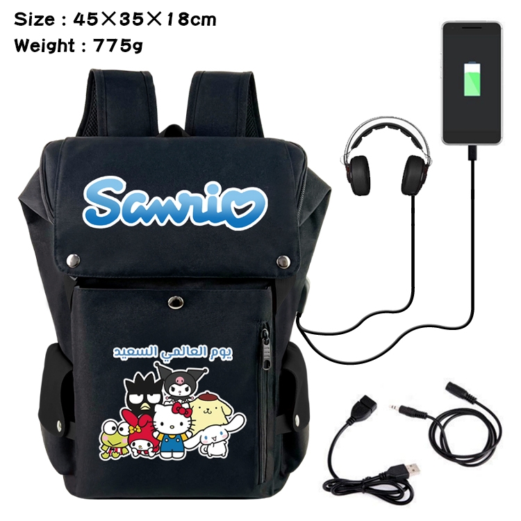 sanrio Anime Canvas Bucket Data Cable Backpack School Bag 45X35X18CM 775G