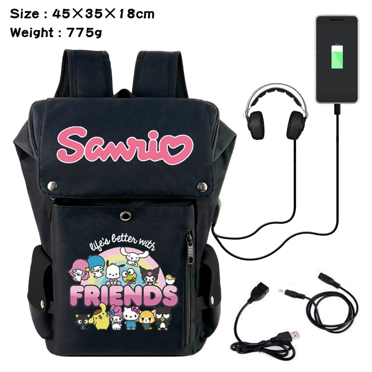 sanrio Anime Canvas Bucket Data Cable Backpack School Bag 45X35X18CM 775G