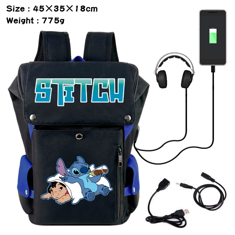 Lilo & Stitch Anime Canvas Bucket Data Cable Backpack School Bag 45X35X18CM 775G