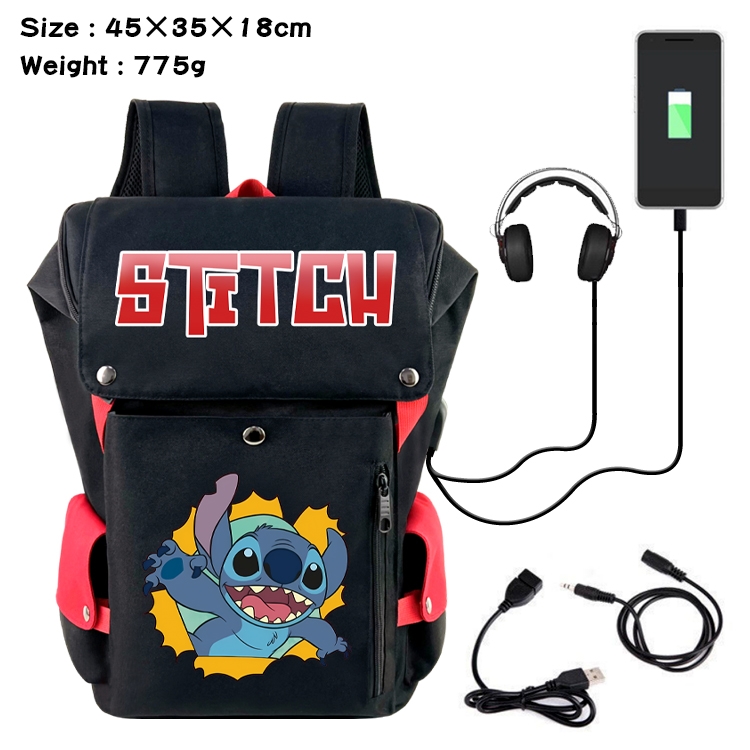 Lilo & Stitch Anime Canvas Bucket Data Cable Backpack School Bag 45X35X18CM 775G